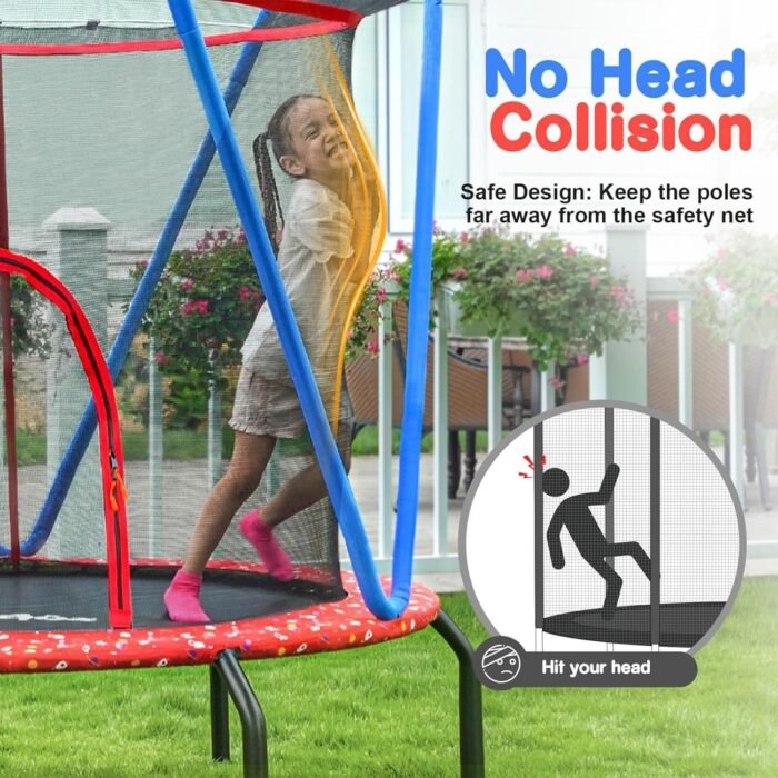 Zupapa No-Gap Design Trampoline for Kids Toddler Indoor Outdoor Small Trampolines for Baby with net Basketball Hoop for Age 2-5, 54'' 66'' - Image 4