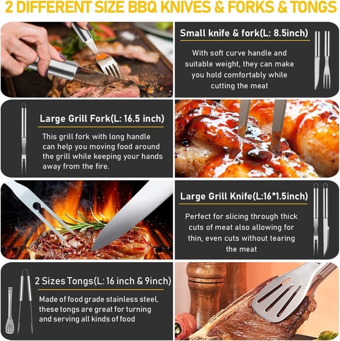 34Pcs Grill Accessories Grilling Gifts for Men, 16 Inches Heavy Duty BBQ Accessories, Stainless Steel Grill Tools with Thermometer, Grill Mats for Backyard, BBQ Set for Men Women - Image 5