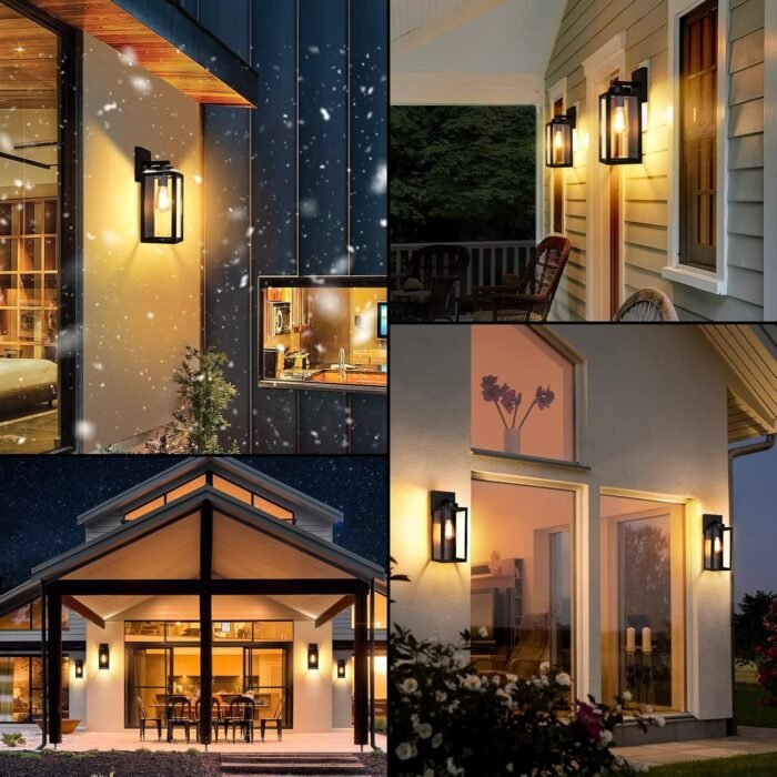 BesLowe Outdoor Wall Mount Light Fixture, Exterior Wall Lantern Waterproof, Black Outside Porch Sconce Lighting with Matte Black Finish & Glass Shade for House Garage Doorway Patio, E26 Socket - Image 8