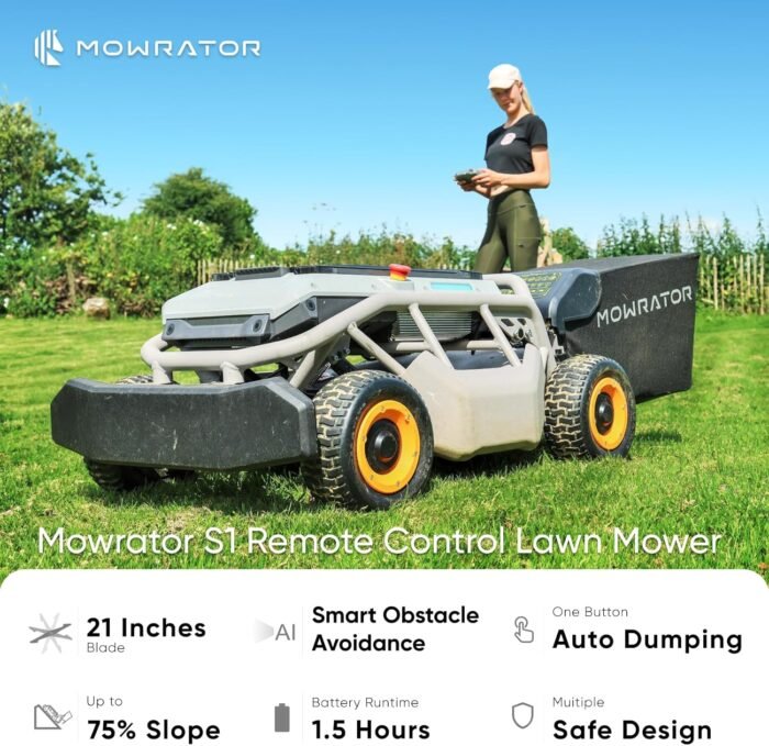 Remote Control Lawn Mower S1 4WD 18Ah, Robot Lawn Mower No Wire with 1.5-4.3 Inch Cutting Height 21 Inch Cutting Width, Robotic Lawn Mower for 75% Slope(37°) with Mowing 1.12 Acres - Image 2