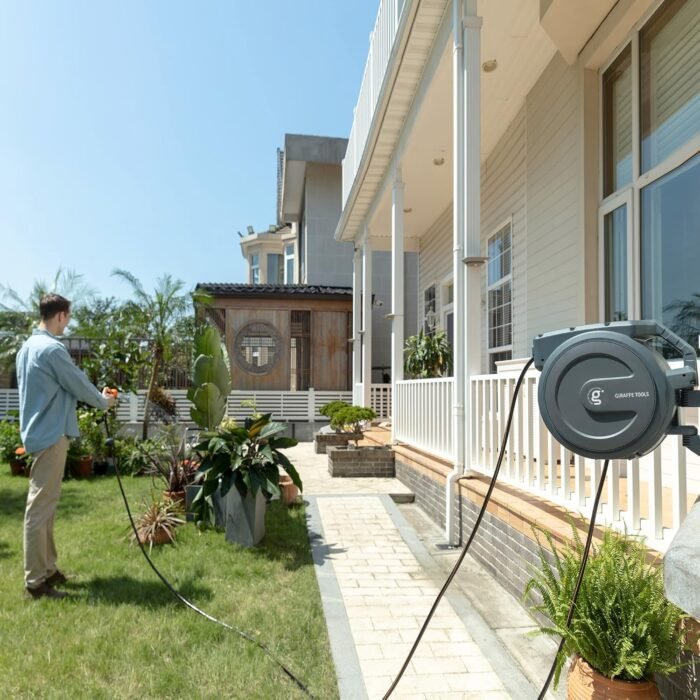 Giraffe Tools AW405/8MB Retractable Garden Hose Reel 5/8" x 90 ft PRO Metal Bracket, Heavy Duty, Any Length Lock Hose Reel, 90ft, Dark Grey - Image 7