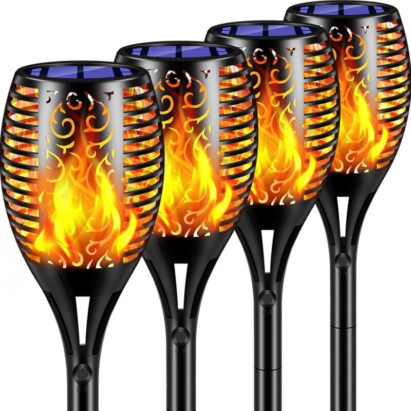 TomCare Solar Lights Outdoor 99 LED Higher & Larger Flickering Flame Solar Torch Lights 43" Waterproof Outdoor Lighting Solar Powered Pathway Lights for Garden Patio Yard, 4Pack
