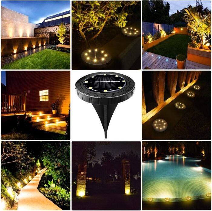 Solar Powered Ground Lights 8 Pack,IP68 Waterproof Outdoor LED Disk Lights for Garden,Non-Slip Landscape Path Lighting for Patio Lawn Yard,Pathway Wear-Resistant Deck Lights Walkway Decor(Warm White) - Image 8