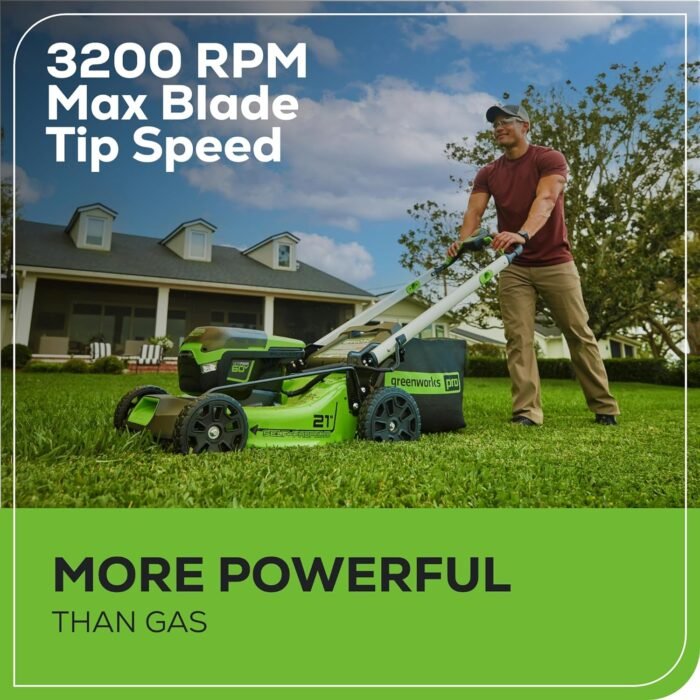 Greenworks 60V 21” Cordless (Self-Propelled) Lawn Mower (LED Lights + Aluminum Handles), 2 x 4.0Ah Batteries and Dual Port Rapid Charger - Image 4