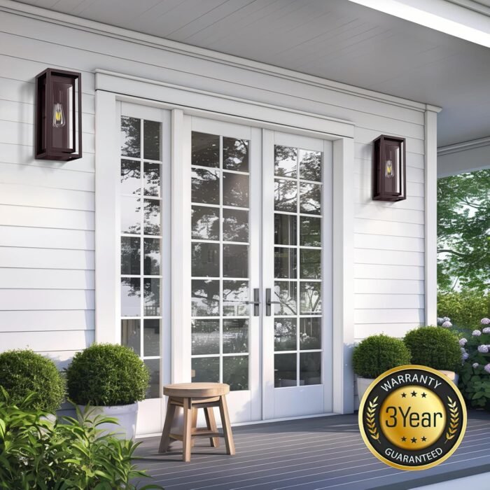 15" Large Oil Rubbed Bronze Outdoor Light Fixture, 2 Pack ORB Outdoor Sconces, Modern Waterproof Outdoor Wall Lights with Clear Glass Shade for Front Door, Porch, Garage - Image 2