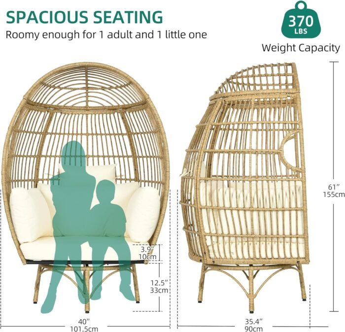 YITAHOME 360° Swivel Egg Chair Outdoor, 400lbs Capacity Oversized Patio Rotating Basket Chair, All-Weather Wicker Egg Lounger Chair for Outside Indoor (Beige) - Image 2
