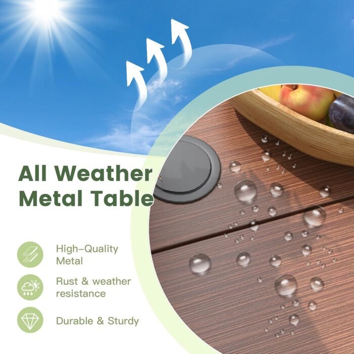 47.2" Patio Dining Table for 6, Round Outdoor Metal Dining Table with Umbrella Hole for Lawn Garden Backyard, Walnut - Image 6