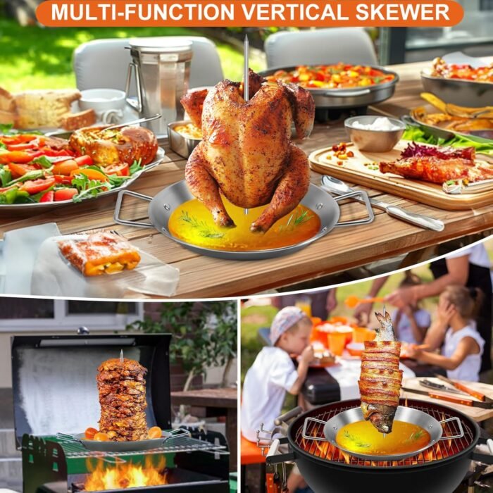 Al Pastor Skewer for Grill, Stainless Steel Vertical Skewer, Brazilian Vertical Spit Stand with 3 Removable Spikes(8”/10"/12”)& Brushes, for Tacos Al Pastor, Shawarma Kebabs Smoker Oven BBQ Dishes - Image 7