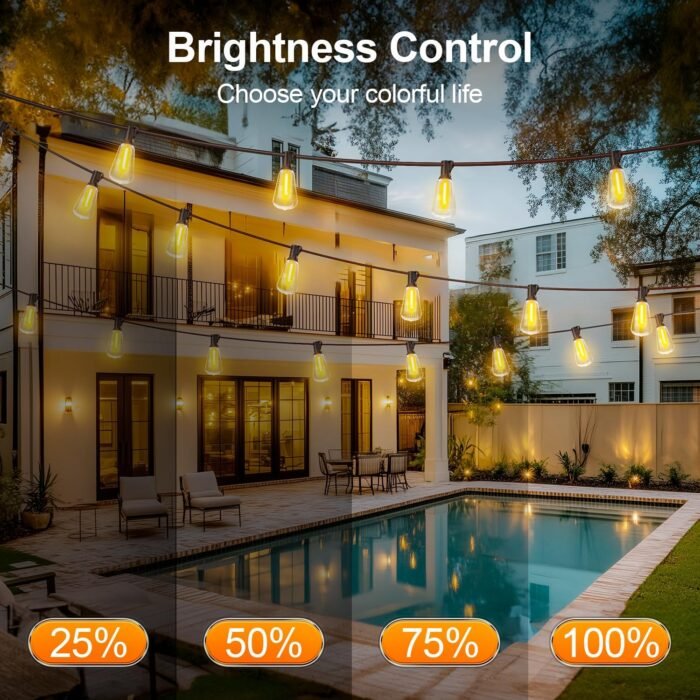 Outdoor String Led Patio Lights - 100Ft 30M Outside Waterproof Light With Remote Dimmable ST38 Shatterproof Bulb Connectable Hanging Outdoor Electric Lighting For Backyard Yard Gazebo Porch Party - Image 4