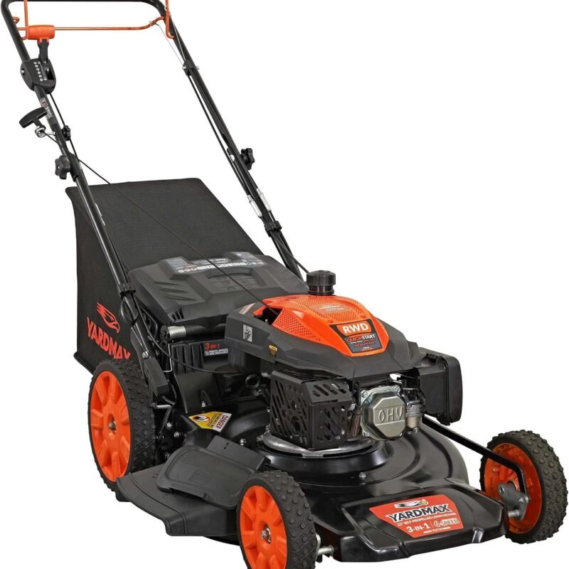 YARDMAX 22 in. 201cc Select PACE 6 Speed CVT High Wheel RWD 3-in-1 Gas Walk Behind Self Propelled Lawn Mower, Black