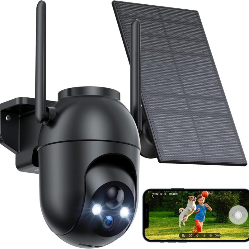 Security Cameras Wireless Outdoor: Solar Cameras for Home Security Battery Wifi Cameras Outside Surveillance Camera PTZ 360° CCTV Camera System with Color Night Vision Motion Sensor Alarm(Not 5G Wifi)