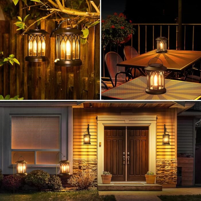 WdtPro Solar Lanterns Outdoor Waterproof, Upgraded Bright Hanging Solar Lights for Outside,Solar Powered Lanterns Lighting LED for Garden Patio Yard Decorative 2 Pack (Warm Light) - Image 4