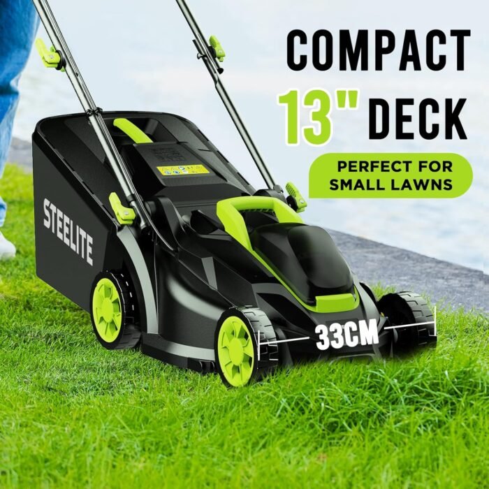 STEELITE 13-Inch Cordless Lawn Mower, 21V 4.0Ah Electric Mower with Brushless Motor, 5-Position Height Adjustment, Lightweight, 8-Gallon Grass Bag, Battery & Charger Included - Image 2