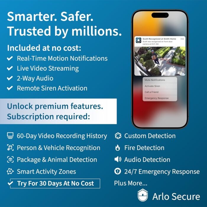 Arlo Video Doorbell 2K | 2nd Gen | Wire-Free/Wired Option, 2-Way Audio, Night Vision, Head to Toe Video View, Integrated Siren | Live Stream | Real Time Notifications |180 Deg Wide View, White - Image 6