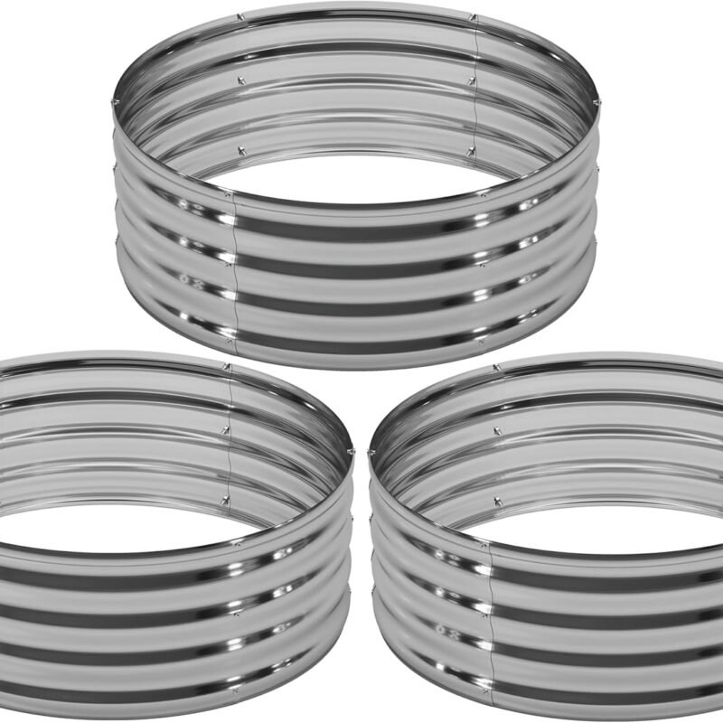 3PCS 3x3x1FT Galvanized Raised Garden Bed Kit,Vegetable Boxes-Round Metal Flower Box,Large Planter Raised Beds Outdoor Garden for Planting,Fruit,Herb-Sliver