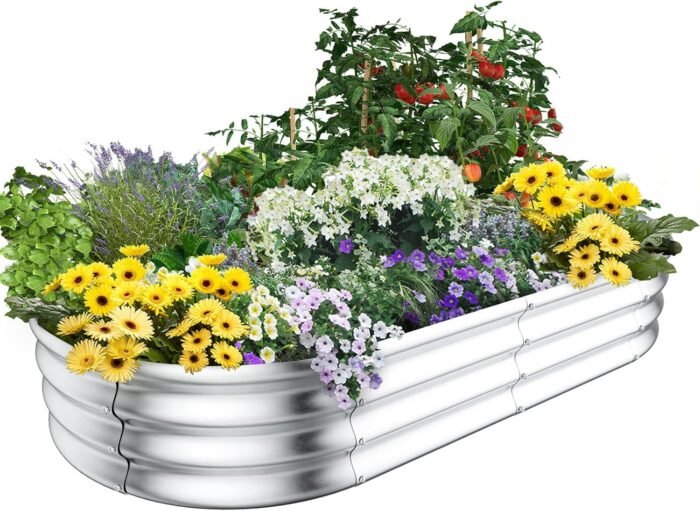 HOOPLE Galvanized Raised Garden Bed, 4x2x1ft Raised Garden Boxes Outdoor Planter, Premium Quality, Oval Large Metal Raised Garden Beds for All Plants (1PACK, 4 * 2 * 1FT)