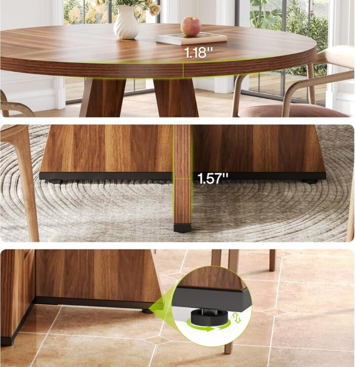 LITTLE TREE Round Dining Table for 4-6 People, 47 Inches Dining Room Table with Wooden Pedestal Base, Brown Dinner Table, Circle Kitchen Table for Dining Room, Kitchen, Living Room(Table Only) - Image 6