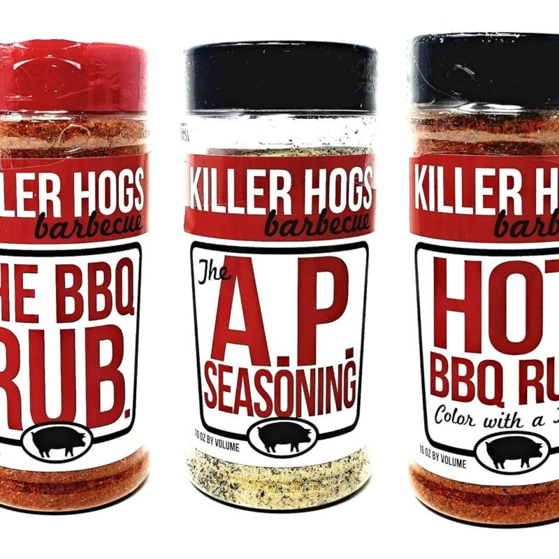Killer Hogs Barbecue Rub Variety Pack - Original BBQ Rub, Hot BBQ Rubs, and A.P. Seasoning - Pack of 3 Bottles - 16 oz Per Bottle - 48 oz Total