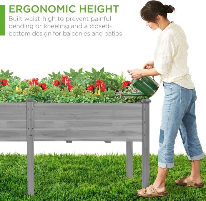 Best Choice Products 72x23x30in Raised Garden Bed, Elevated Wood Planter Box Stand for Backyard, Patio, Balcony w/Divider Panel, 6 Legs, 300lb Capacity - Gray - Image 5