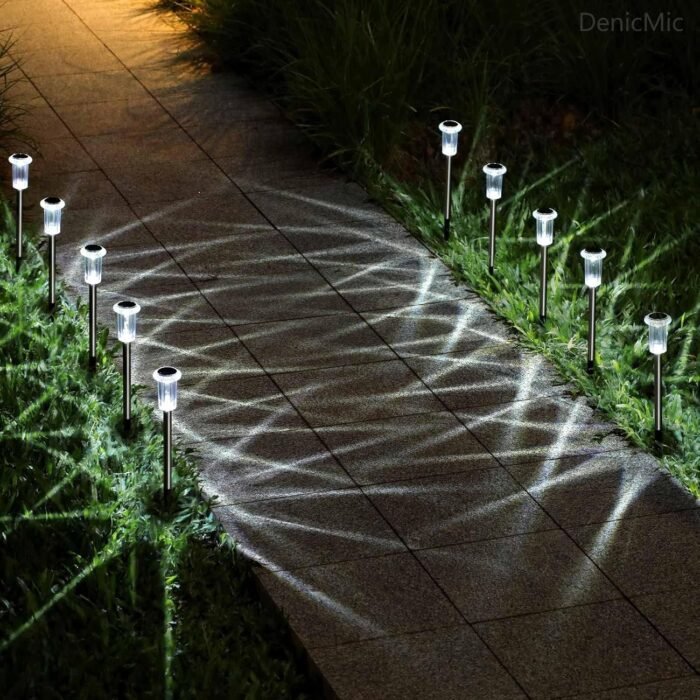 DenicMic Solar Lights Outdoor Pathway Lights 6000K LED Waterproof Acrylic Lamp Head Stainless Steel Stake for Yard Garden Landscape Path Walkway Driveway Patio Lawn (Cold White 10Pack) - Image 7