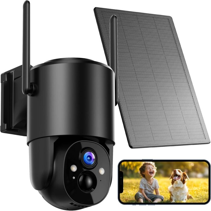 Security Cameras Wireless Outdoor Solar: Battery Cameras for Home Security WiFi Cameras Outdoor Surveillance Camera PTZ 360° CCTV Camera System with Floodlight Color Night Vision