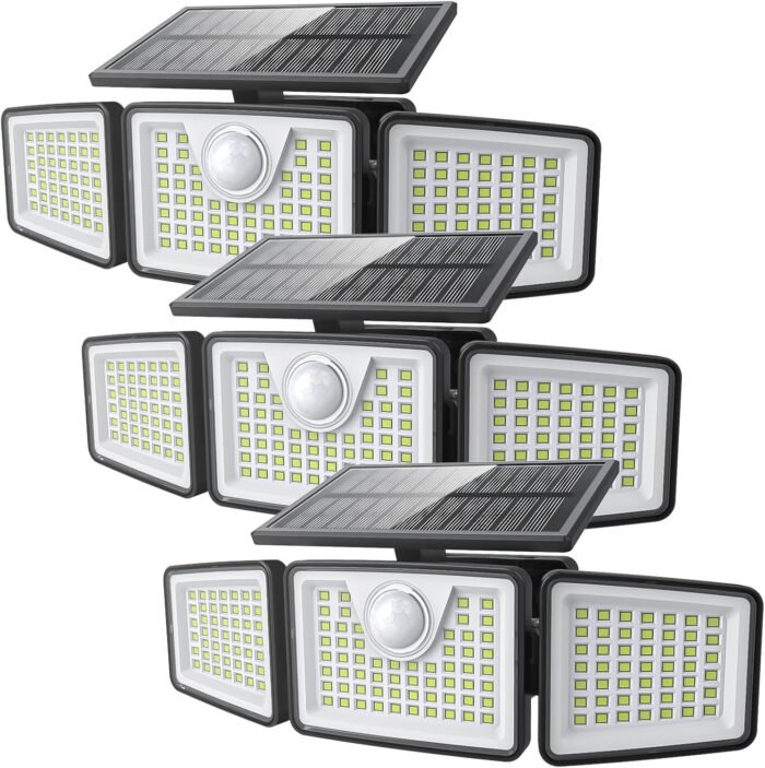 Solar Lights Outdoor 2500LM Motion Sensor Outdoor Lights,3 Head 355° Wide Angle Street Area Lights, Waterproof Security Lights with 3 Modes(Non-Remote,3 Pcs)