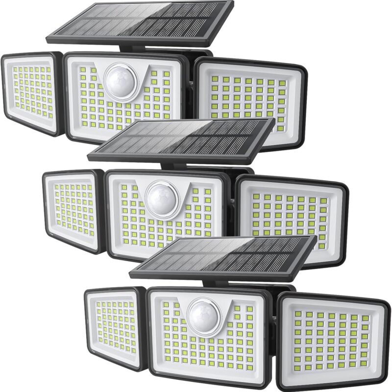 Solar Lights Outdoor 2500LM Motion Sensor Outdoor Lights,3 Head 355° Wide Angle Street Area Lights, Waterproof Security Lights with 3 Modes(Non-Remote,3 Pcs)