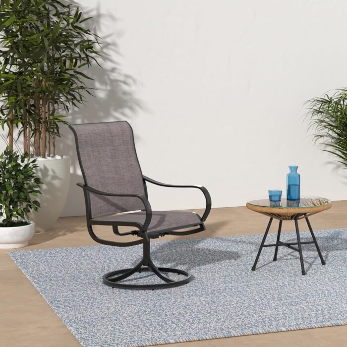 PHI VILLA Patio Swivel Dining Chairs Set of 2, Outdoor Metal Chair with Textilene Mesh Fabric, Patio Chair with Armrest, Black Frame for Patio Deck Garden - Image 2