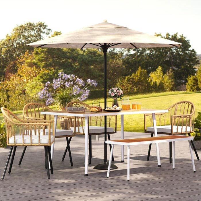 YITAHOME 8 Pieces Outdoor Patio Dining Set with Wicker Patio Dining Chair, Backless Bench & Table with Umbrella Hole, Garden Dining for Patios, Backyard, Balcony, Lawn - Image 7