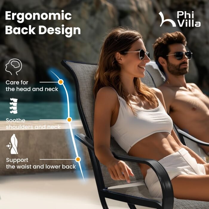 PHI VILLA Patio Swivel Dining Chairs Set of 2, Outdoor Metal Chair with Textilene Mesh Fabric, Patio Chair with Armrest, Black Frame for Patio Deck Garden - Image 7