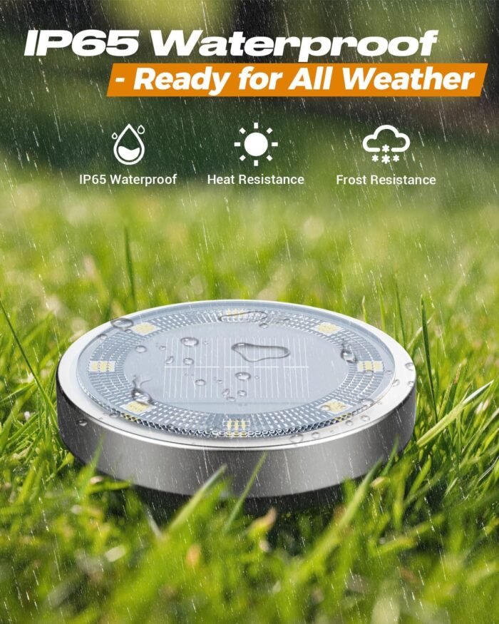 btfarm 16 Pack Solar Ground Lights Outdoor, 8 LED Solar Disc Lights IP65 Waterproof Flat Solar Lights, Pathway Lights Solar Powered for Garden Lawn Patio Yard Path Landscape, Cool White - Image 3