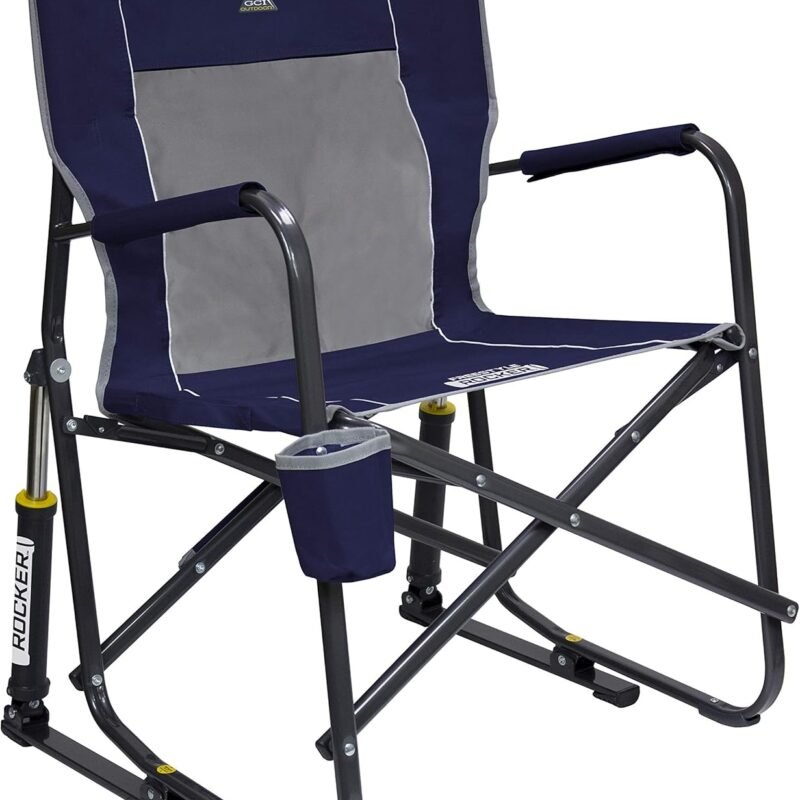 GCI Outdoor Freestyle Rocker Camping Chair | Portable Folding Rocking Chair with Solid, Durable Armrests, Drink Holder & Comfortable Backrest — Indigo Blue