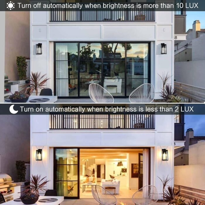 SHINE HAI Dusk to Dawn Outdoor Wall Lantern, Exterior Wall Sconce Fixture with E26 Base, Waterproof Wall Mount Light, Outdoor Lantern for Porch 2 Pack - Image 3