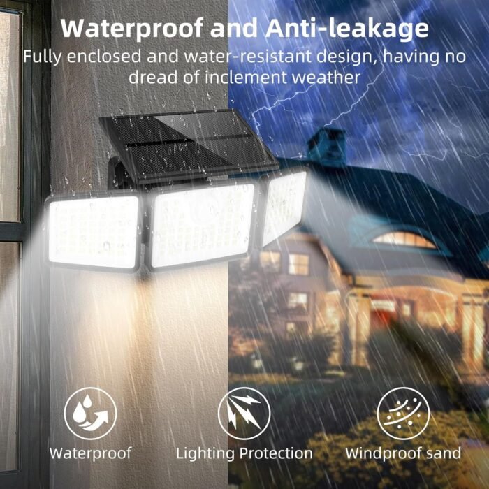 Solar Lights Outdoor 2500LM Motion Sensor Outdoor Lights,3 Head 355° Wide Angle Street Area Lights, Waterproof Security Lights with 3 Modes(Non-Remote,2 Pcs) - Image 5