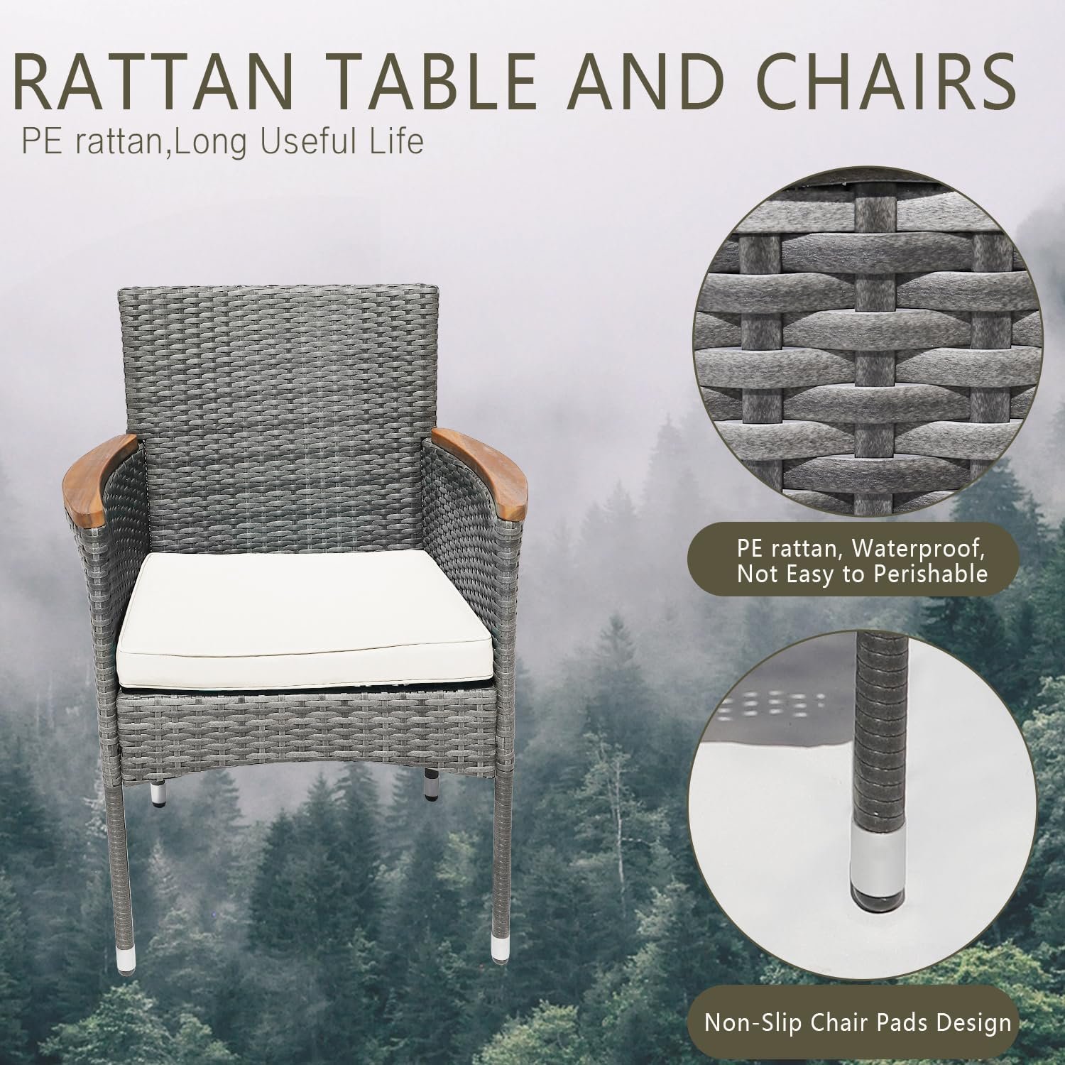 5 Piece Outdoor Patio Table and Chairs Set of 6 Outdoor Dining Set for 6 Patio Dining Sets Patio Furniture Back Yard Outdoor Furniture Set for Outside Patio Garden Poolside Deck,Grey - Image 4