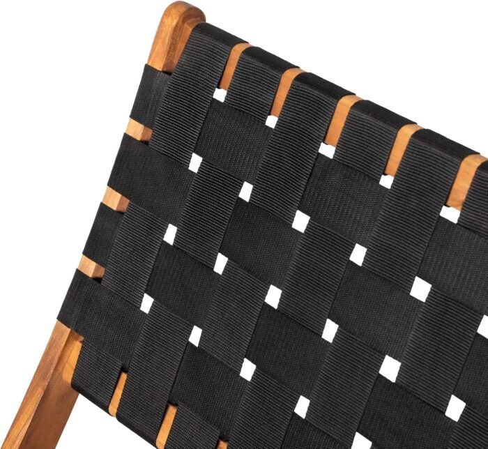 Patio Sense 62774 Sava Indoor Outdoor Folding Chair Low Slung Portable Seating Solid Acacia Wood Woven Seat & Back Indoors Porch Lawn Garden Fishing Sporting - Black Webbing - Image 7