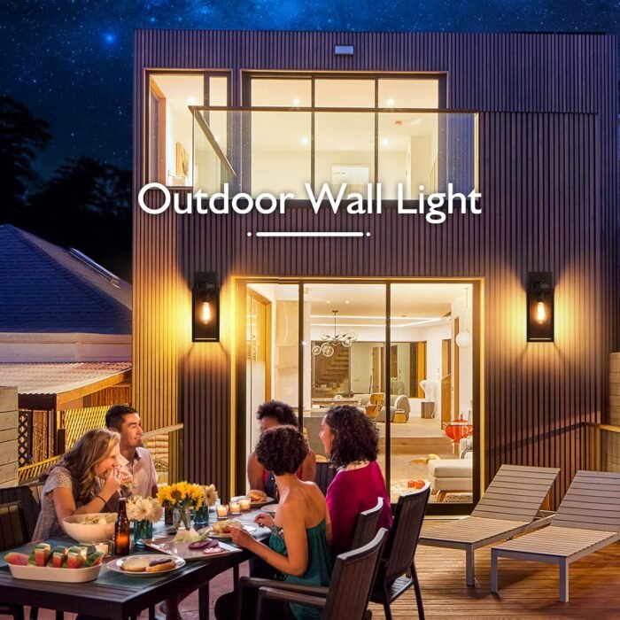 BesLowe Outdoor Wall Mount Light Fixture, Exterior Wall Lantern Waterproof, Black Outside Porch Sconce Lighting with Matte Black Finish & Glass Shade for House Garage Doorway Patio, E26 Socket - Image 6