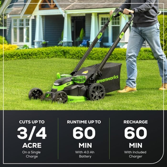 Greenworks 80V 25" Brushless Cordless (Self-Propelled) Dual Blade Lawn Mower (LED Headlight + Aluminum Handles), 4.0Ah Battery and Rapid Charger Included - Image 3