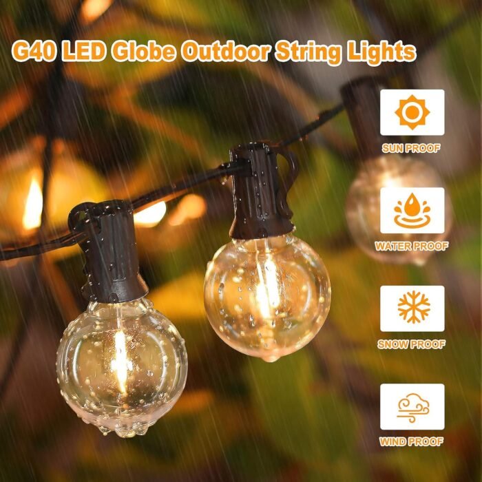 100ft 2-Pack Outdoor G40 LED Globe String Lights Dimmable Waterproof Shatterproof Light Strings with 52 Bulbs Connectable Commercial Hanging Lights for Christmas Patio House Backyard Balcony Party - Image 2