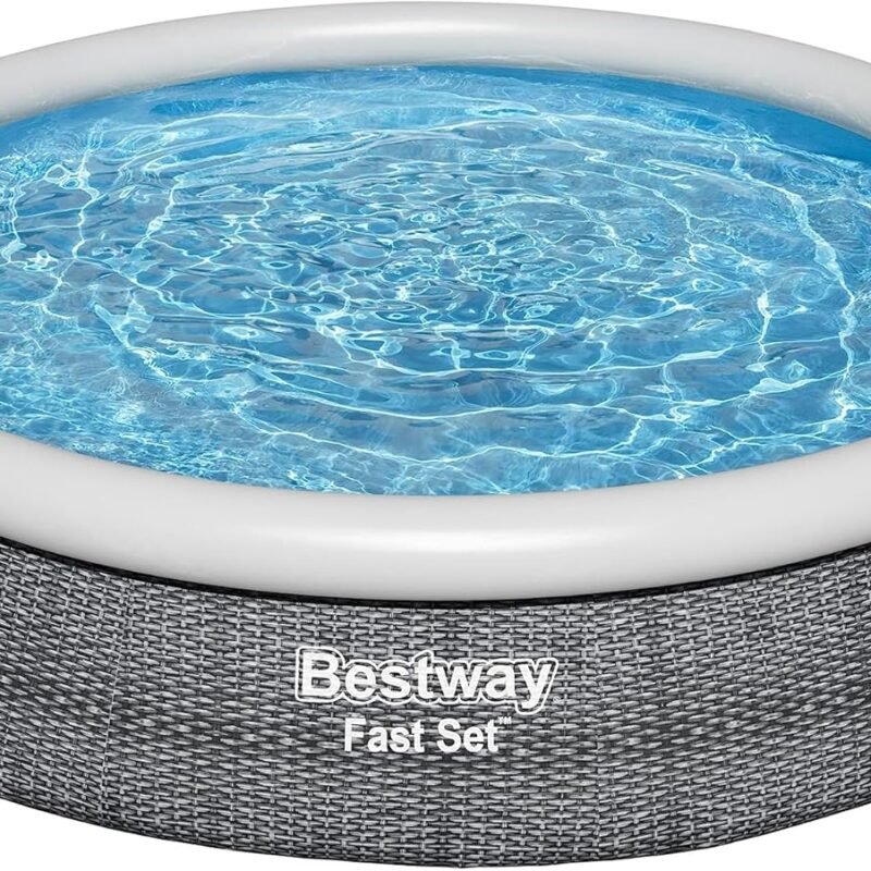 Bestway Fast Set Inflatable Pool Set (12' x 30") | Rattan Print | Round Above Ground Pool | Includes Filter Pump & Repair Patch