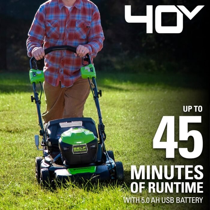 Greenworks 40V 21" Brushless Cordless (Self-Propelled) Lawn Mower (75+ Compatible Tools), 5.0Ah Battery and Charger Included - Image 3