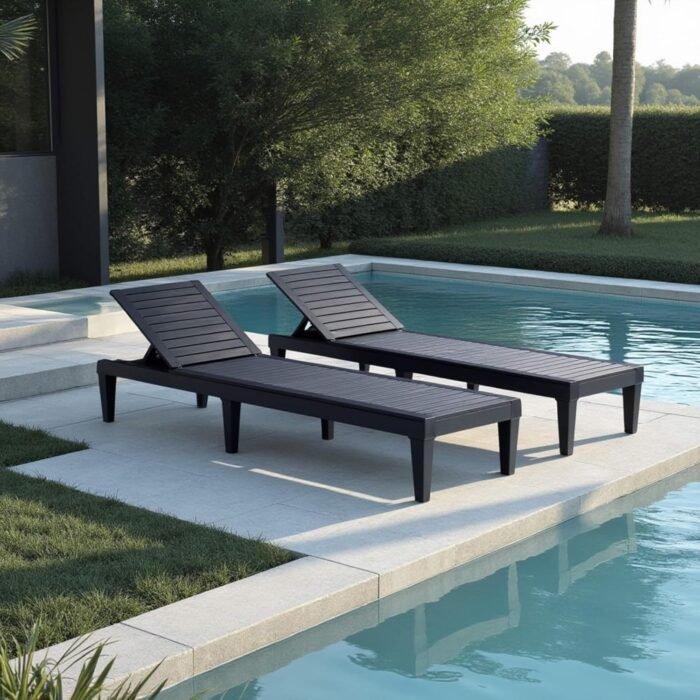 Nestl Patio Chairs - Waterproof Outdoor Chaise Lounge Chair, Set of 2 Adjustable Lawn Chairs, Lightweight Black Chaise Lounge Outdoor - Image 6