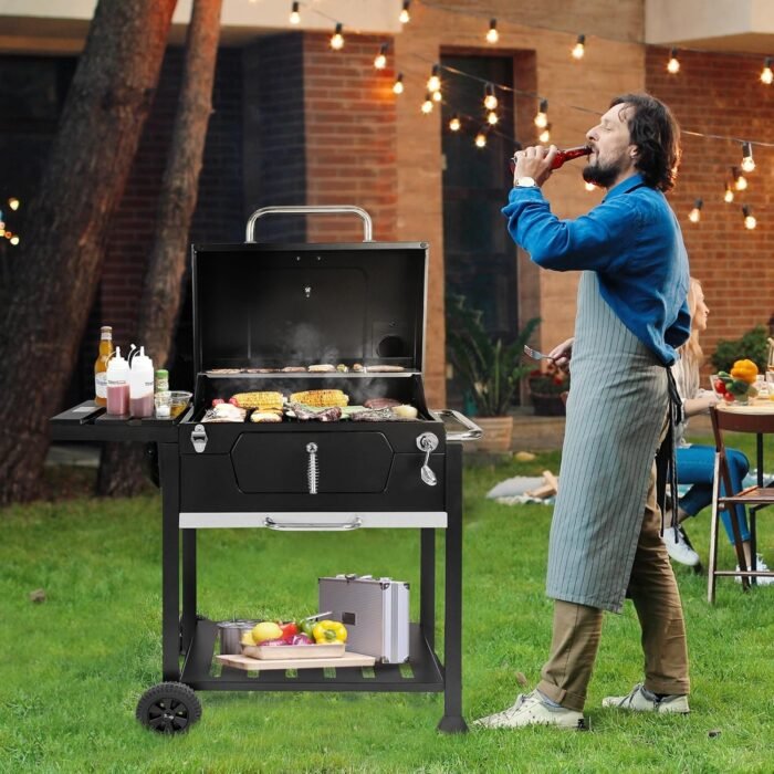 Royal Gourmet CD1824G 24 Inch Charcoal Grill with Foldable Side Table, Outdoor BBQ Grill with 490 Sq. In. Cooking Area for Picnic and Camping Grilling, Black - Image 7