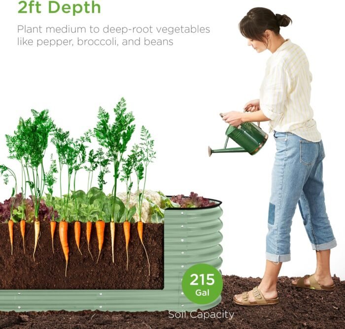 Best Choice Products 8x2x2ft Metal Raised Garden Bed, Oval Outdoor Deep Root Planter Box for Vegetables, Herbs w/ 4 Support Bars, 215 Gal Capacity - Sage Green - Image 2