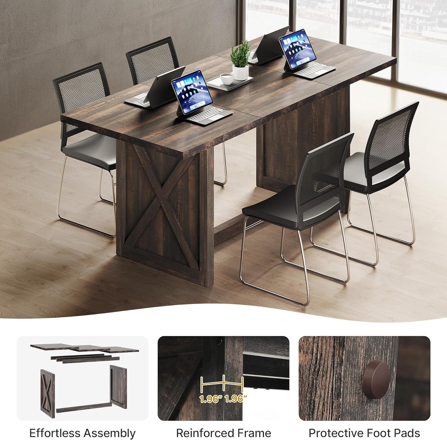 YITAHOME 70.8" Large Farmhouse Dining Table for 6 to 8 People, Rustic Style Wood Dinner Table, Rectangular Dining Table for Kitchen, Dining Room & Living Room - Image 4