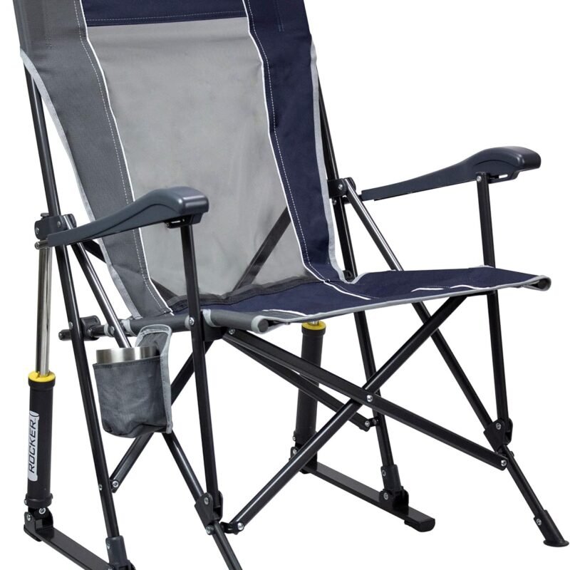 GCI OUTDOOR RoadTrip Rocker Camping Chair | Portable, Folding Rocking Chair with Solid, Durable Armrests, Drink Holder & Comfortable Extended Backrest — Indigo Blue
