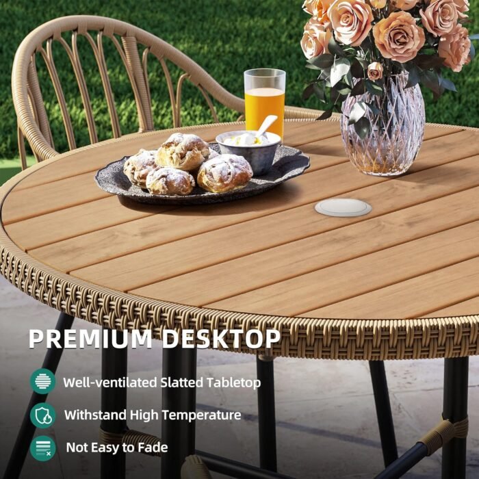 YITAHOME 5 Pieces Outdoor Patio Dining Table Chair Set,Wicker Patio Dining Set,Outdoor Rattan Dining Table Set for Patio, Backyard, Balcony, Garden (with Umbrella Hole), Beige - Image 2
