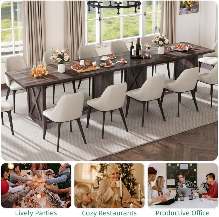 YITAHOME 71" Large Dining Table for 6 to 8 People, Rustic Farmhouse Style Dinner Table with Large Tabletop, Rectangular Wood Dining Room Table for Living Room, Kitchen, Apartment, Oak Grey - Image 5