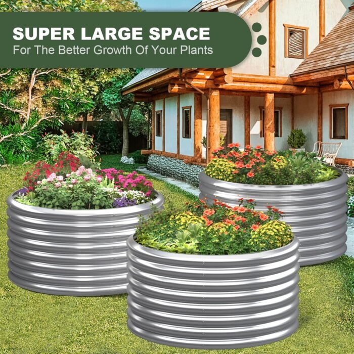 3 Pack 3x3x2FT Round Galvanized Raised Garden Bed Outdoor,Metal Garden Bed for Vegetables,Steel Raised Beds for Gardening,Above Ground Garden Box for Flower - Image 6