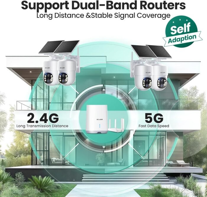 SOLIOM- 5MP Security Cameras Wireless Outdoor, No Subscription,4-Cam Pack, Solar Powered Home Security Camera with 360° Auto Tracking, Pan & Tilt, 3K Color Night Vision,5G & 2.4G Router Compatible - Image 8
